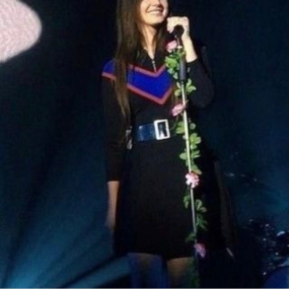Rare LANA DEL REY Sandro Chevron Black Knit Dress (L) - Picture 6 of 14